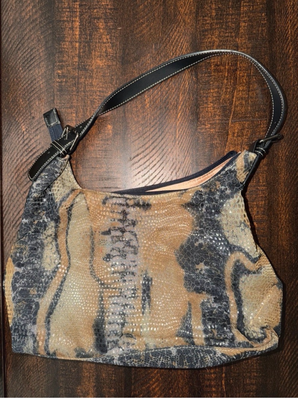 Maxx New York Tan and Black Snake-Print Shoulder Bag